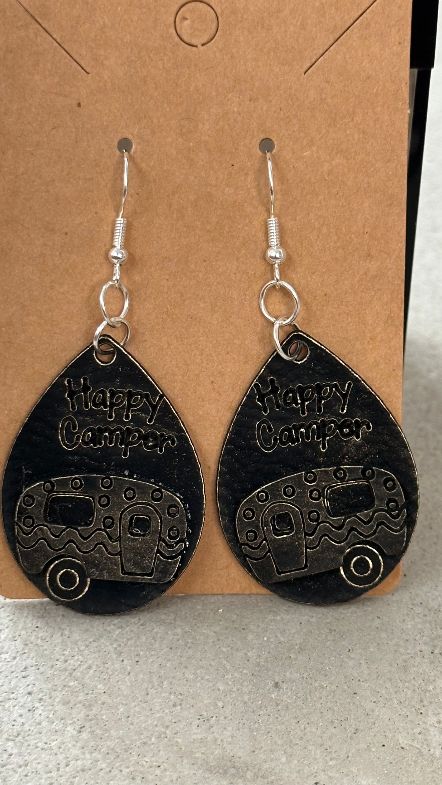 Happy Camper Faux Leather Earrings