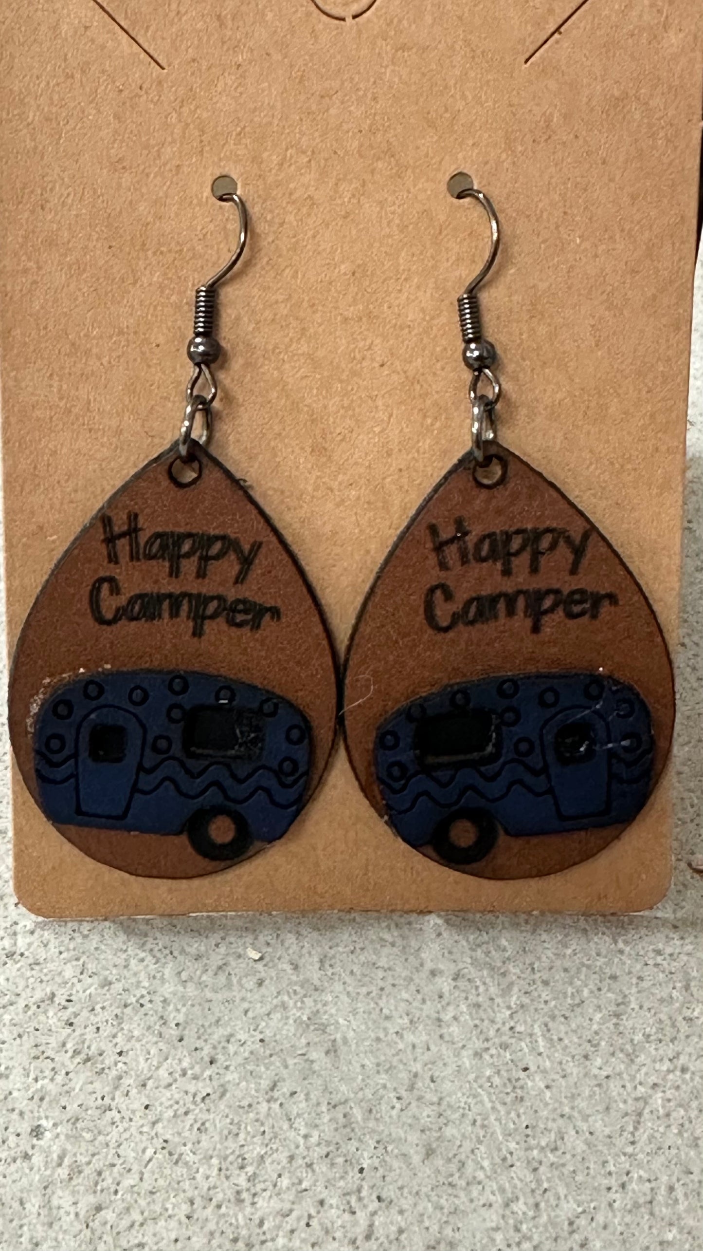 Happy Camper Faux Leather Earrings