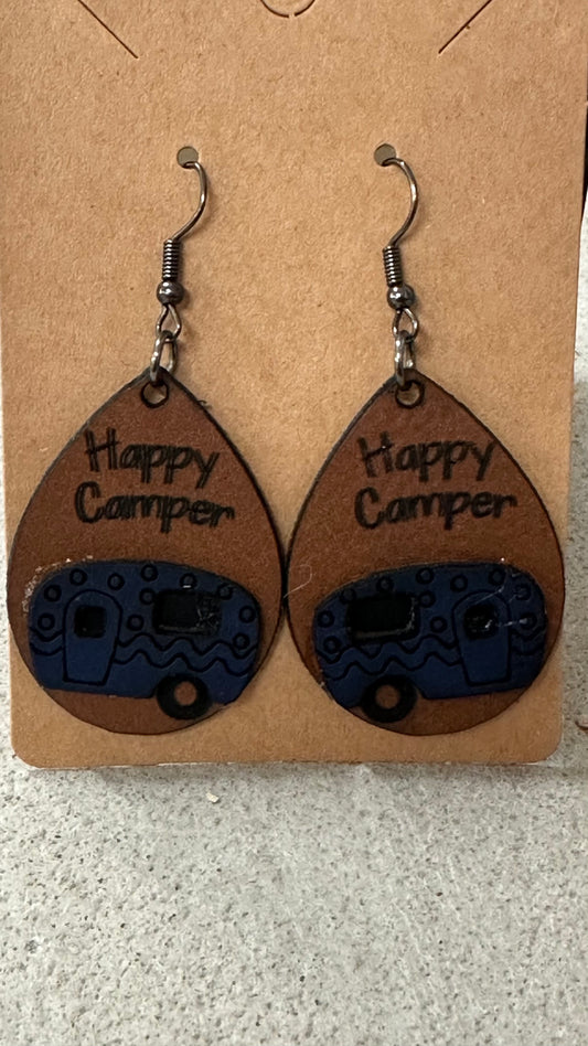 Happy Camper Faux Leather Earrings