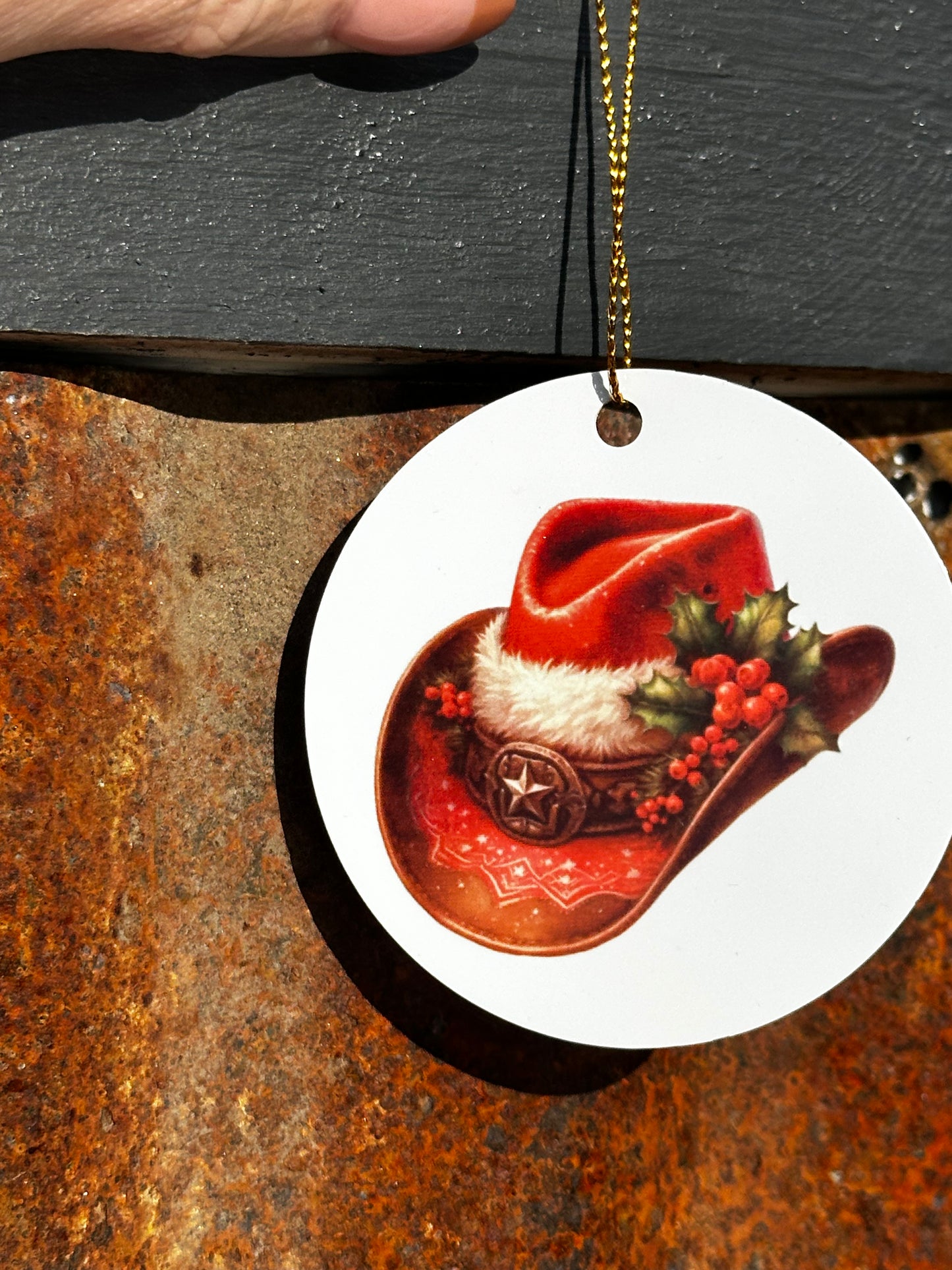 Western seeing cowboy hat with faux fur and poinsettia ornament